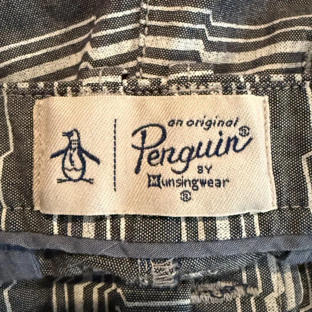 Original Penguin Striped Chino Shorts Men's 31 Gray Preppy Golf Outdoor 7.5